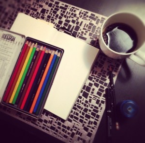 coffee and colored pencils